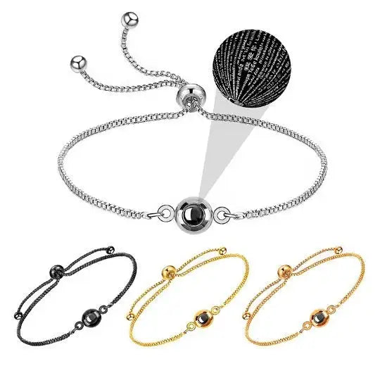 I Love You Nano Micro-carved Projection Stone Round S925 Silver Bracelet