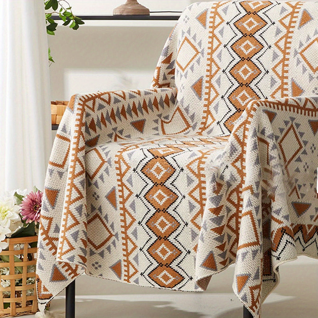 1pc Bohemian Style Striped Tassel Throw Blanket, 100% Polyester, Fantasy Themed, All-Season Multipurpose, Stain Resistant, Woven Fabric, Hand Wash Only, >500g Weight Lootquake LLC