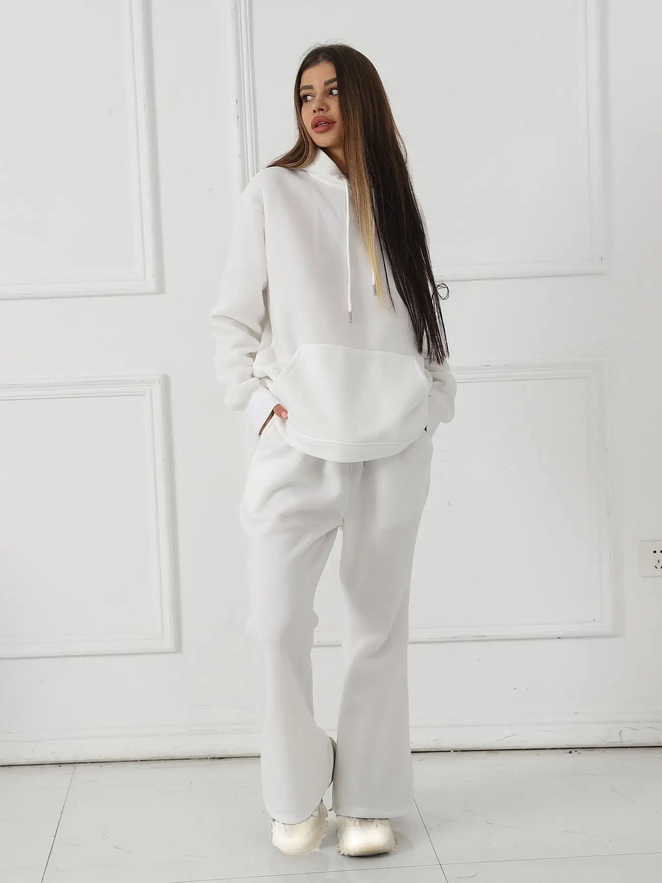Women's Fashionable Casual Solid Color Long Sleeved Sweatshirt Set - SJB-DIAMOND ELITES