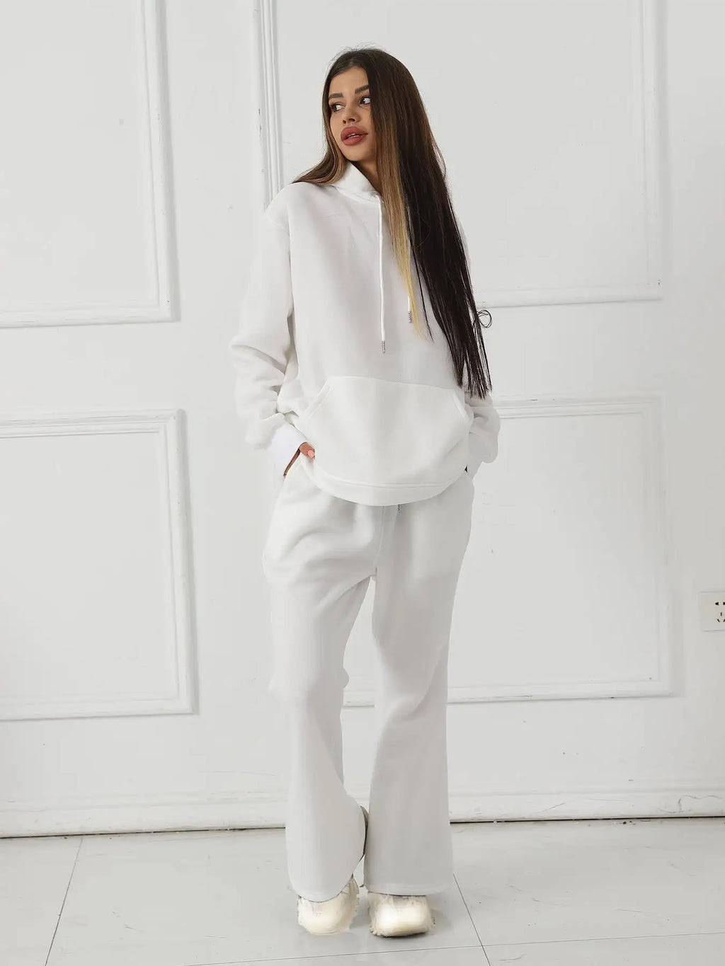 Women's Fashionable Casual Solid Color Long Sleeved Sweatshirt Set - SJB-DIAMOND ELITES