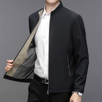 Men's Stand Collar Casual Jacket - Lightweight Middle-Aged Outerwear (Blue/Black/Brown, Sizes 170-195cm) Pi-Mart
