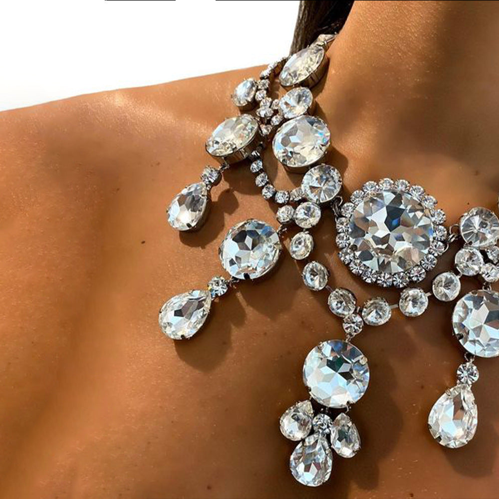Exaggerated Rhinestone Pendant Necklace Set Fashion Pi-Mart