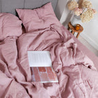 Linen four-piece set Nordic style solid color washed antibacterial bed linen bed sheet quilt cover bedding ins wind three-piece set Pi-Mart