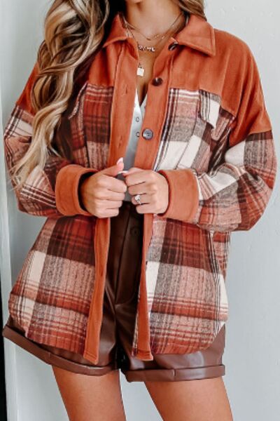 Plaid Button Up Long Sleeve Jacket Classic & Timeless Lightwear Outerwear For women and Girls Stevvex