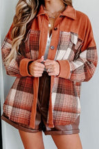 Plaid Button Up Long Sleeve Jacket Classic & Timeless Lightwear Outerwear For women and Girls Stevvex