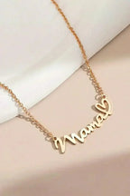 Gold Mama Necklace - Heart Pendant w/ Engraving - Adjustable Chain