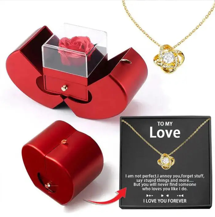 Fashion Jewelry Box Red Apple Christmas Gift Necklace Eternal Rose For Girl Mother's Day Valentine's Day Gifts With Artificial Flower Rose Flower Jewelry Box Lootquake LLC