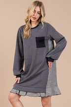 Striped Patchwork Round Neck Terry Sweatshirt Dress For Women – Casual, Trendy, Cozy, Playful, Relaxed Vibe for Everyday Wear