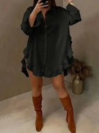Hem Ruffled Casual Long Sleeve Shirt - SJB-DIAMOND ELITES