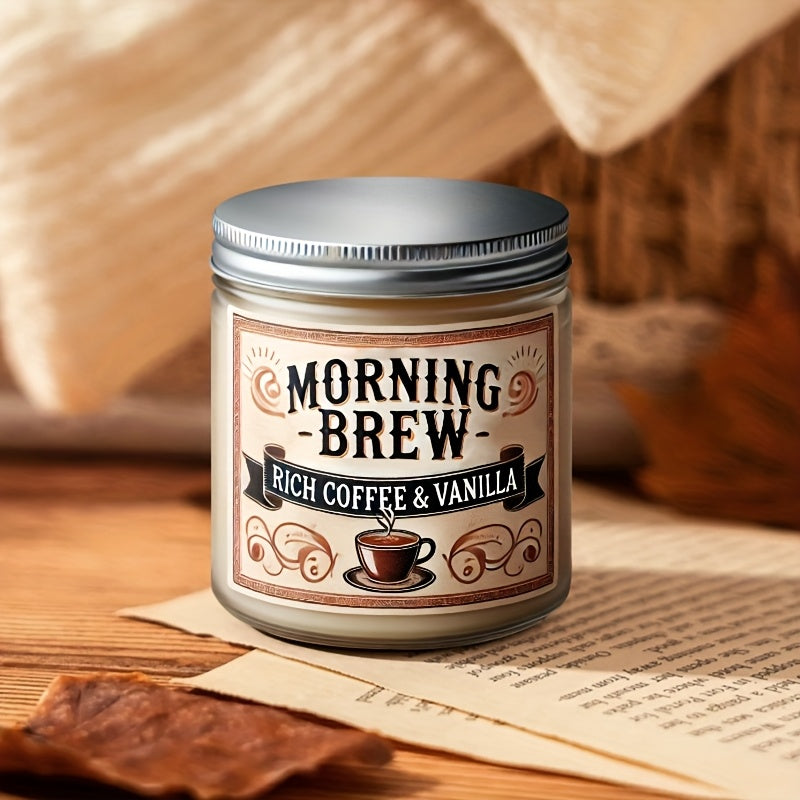 Morning Brew Rich Coffee & Vanilla Scented Candle, Hand-Poured Soy Wax, Single-Wick, Resin Jar with Glitter Embellishment, for Home Aromatherapy, Stress Relief, Decorative Gift for Holidays - Christmas, Easter, Thanksgiving, Lootquake LLC