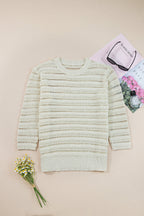 White Hollow Out Knit Round Neck Sweater