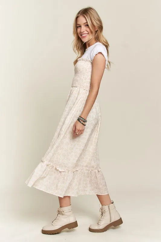 New Summer Smocked Floral Ruffled Hem Cami Dress – Feminine, Charming, Playful, Perfect for Warm Weather and Casual Outings Stevvex