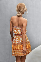 Women's Bohemian Floral Print Strapless Dress Summer Beach Dress