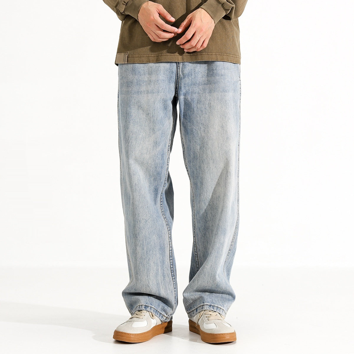 Men's Washed Distressed Straight Loose Straight Jeans