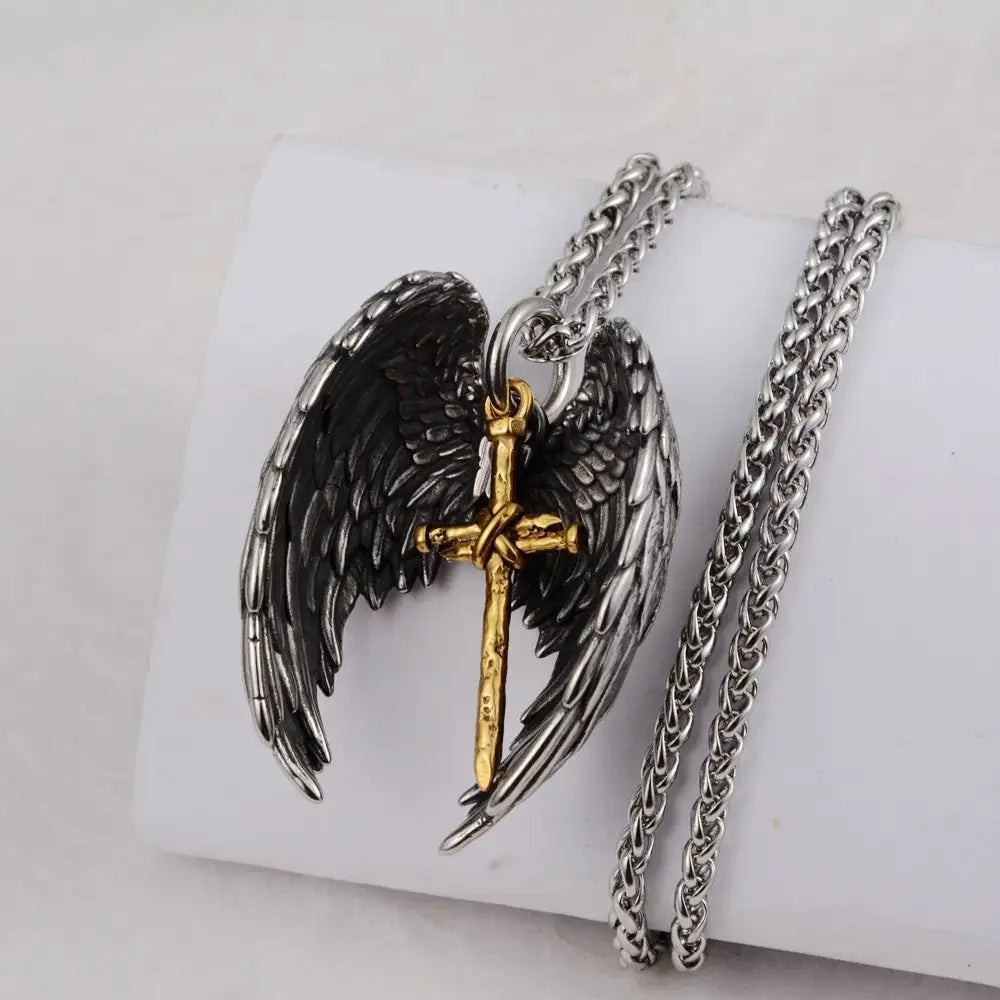 Titanium Steel Vintage Wings Two-piece Pendant Necklace
