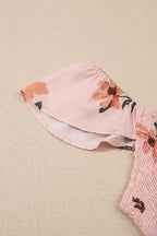 Pink Floral V Neck Smocked High Waist Ruffle Hem Maxi Dress