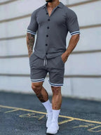 Stripes & Fit: Men's Plus Size Button-Up Set THRIXINE