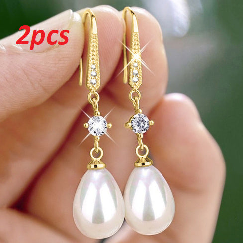 Women's All-match Baroque Drop-shaped Artificial Pearl Earrings Pi-Mart