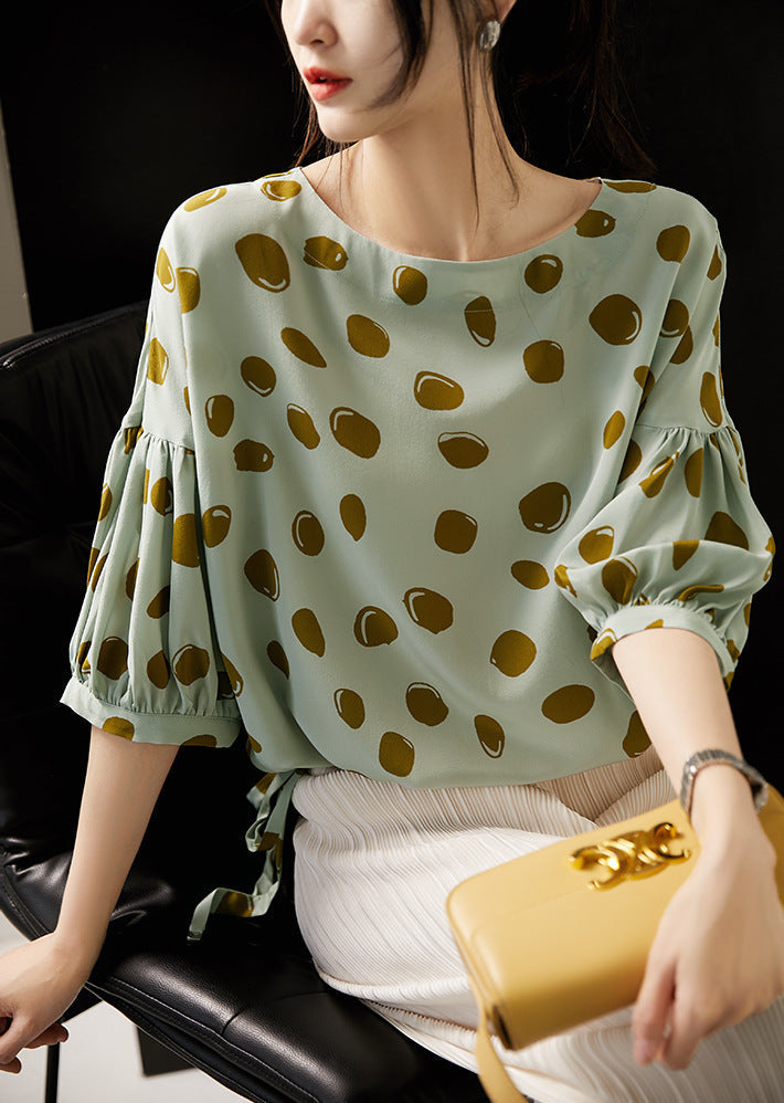 Elegant Retro Romantic Bubble Print Lantern Sleeve Shirt Top Lootquake LLC