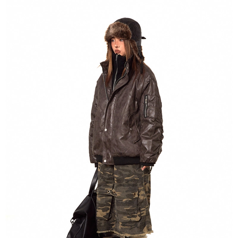 American-style Fake Two-piece Suede Bomber Jacket Cotton-padded Jacket Pi-Mart