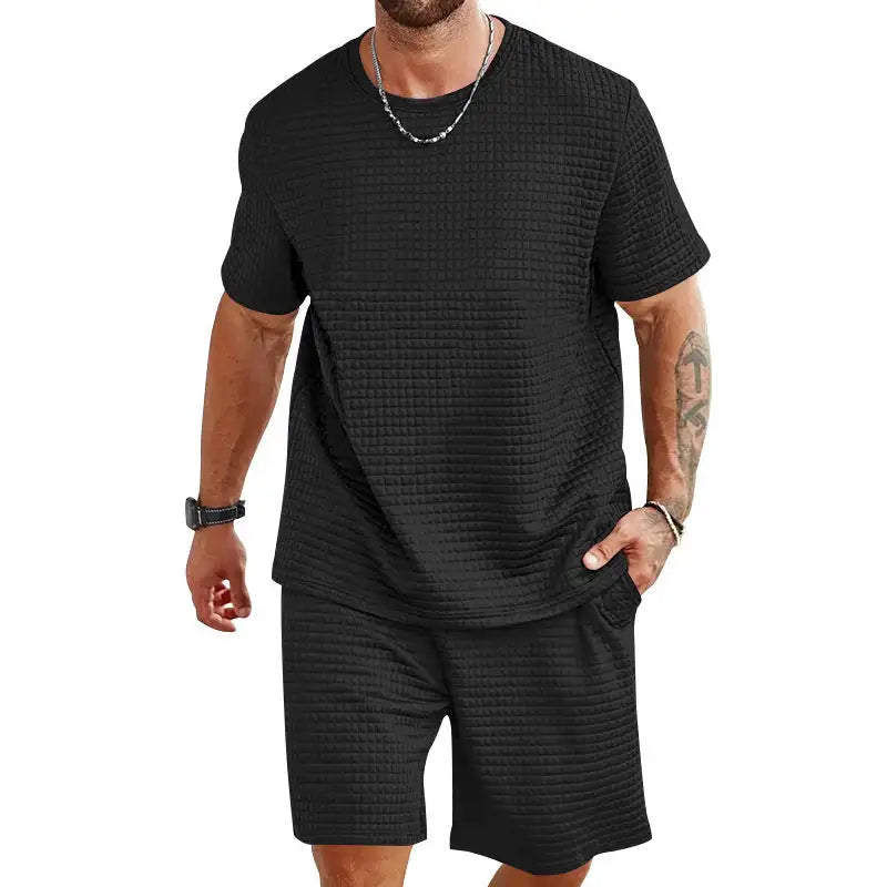 Sports Casual Suit Solid Color Round Neck T-shirt Shorts