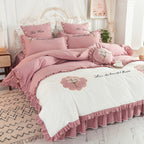 Summer Ruffled Cotton Four-piece Set Girl Heart Embroidery Flower Quilt Cover Pi-Mart