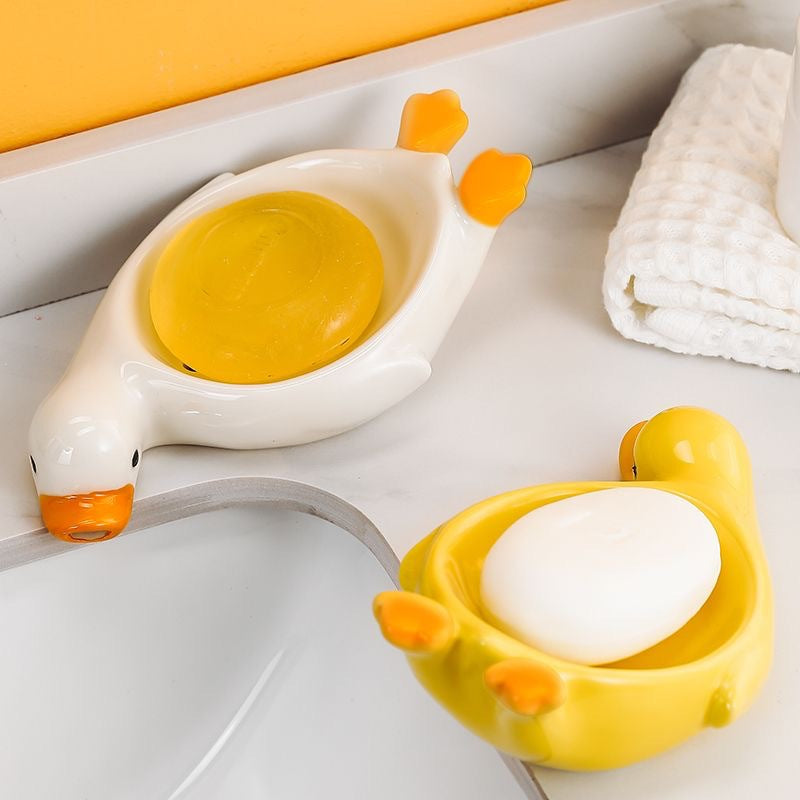 Small Yellow Duck Creative Ceramic Drain Soap Box Pi-Mart