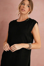 Black Textured Cap Sleeve T Shirt Shift Mini Dress