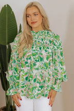 Leaf Print Flounce Sleeve Blouse - Botanical Top | Femstylo