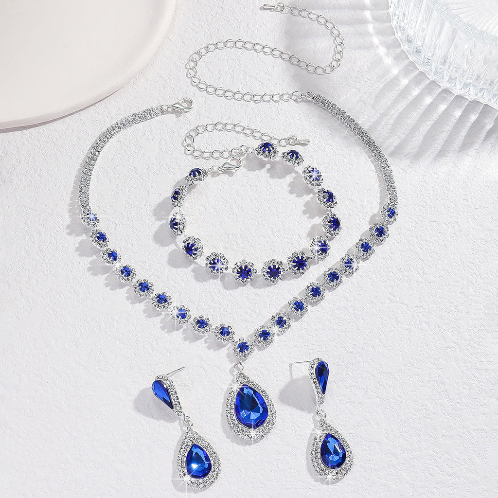 Diamond Necklace Earrings And Bracelet Three Piece Jewelry Set Pi-Mart