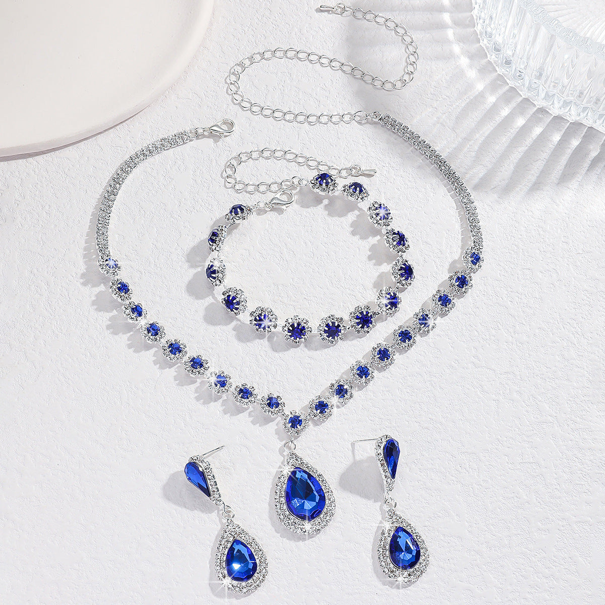 Diamond Necklace Earrings And Bracelet Three Piece Jewelry Set Pi-Mart