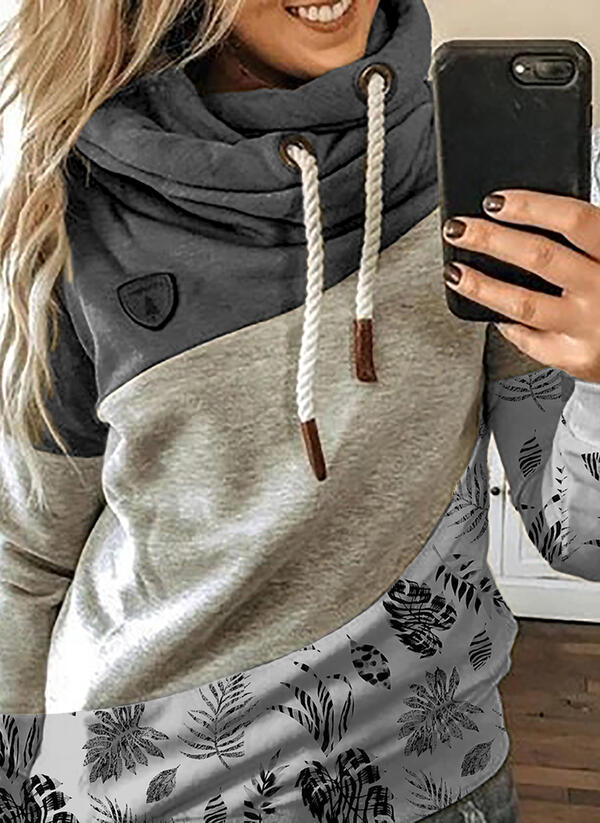 Printed stitching hooded fleece loose sweatshirt Pi-Mart