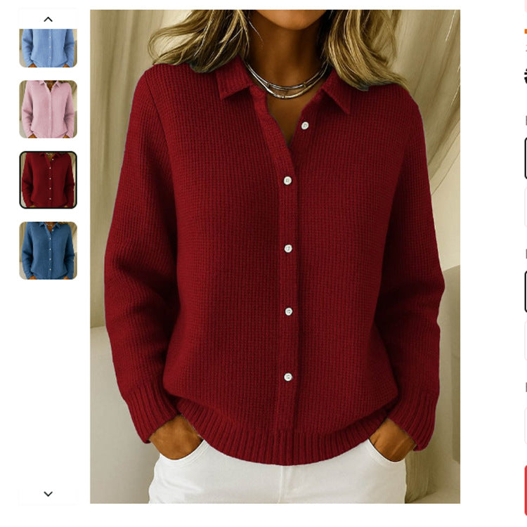 Casual Fashion Button Knitted Lapel Sweater Pi-Mart