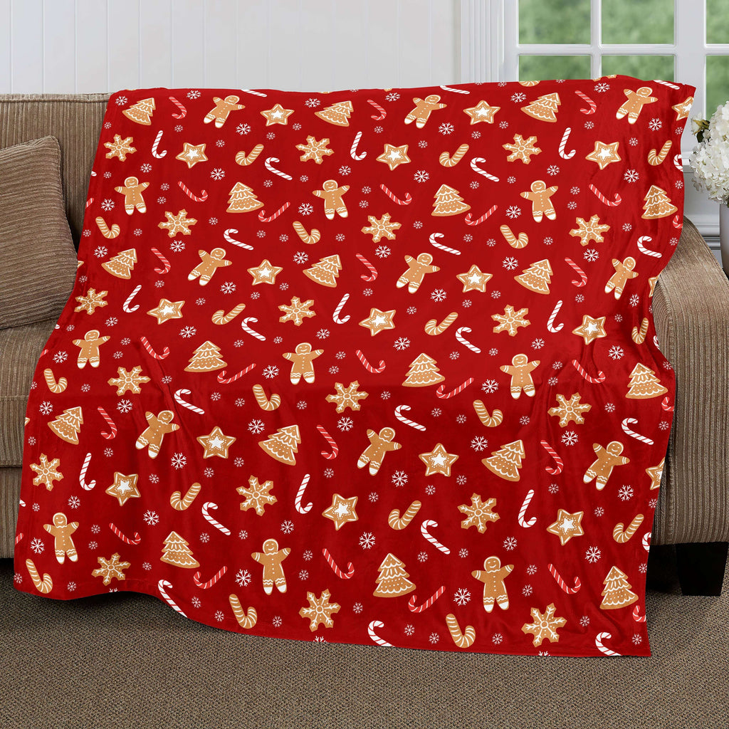 1pc Christmas Theme Blanket, Red Gingerbread Man Christmas Tree Blanket, Soft Warm Throw Blanket Nap Blanket For Couch Sofa Office Bed Camping Travel, Multi-purpose Gift Blanket For All Season Lootquake LLC