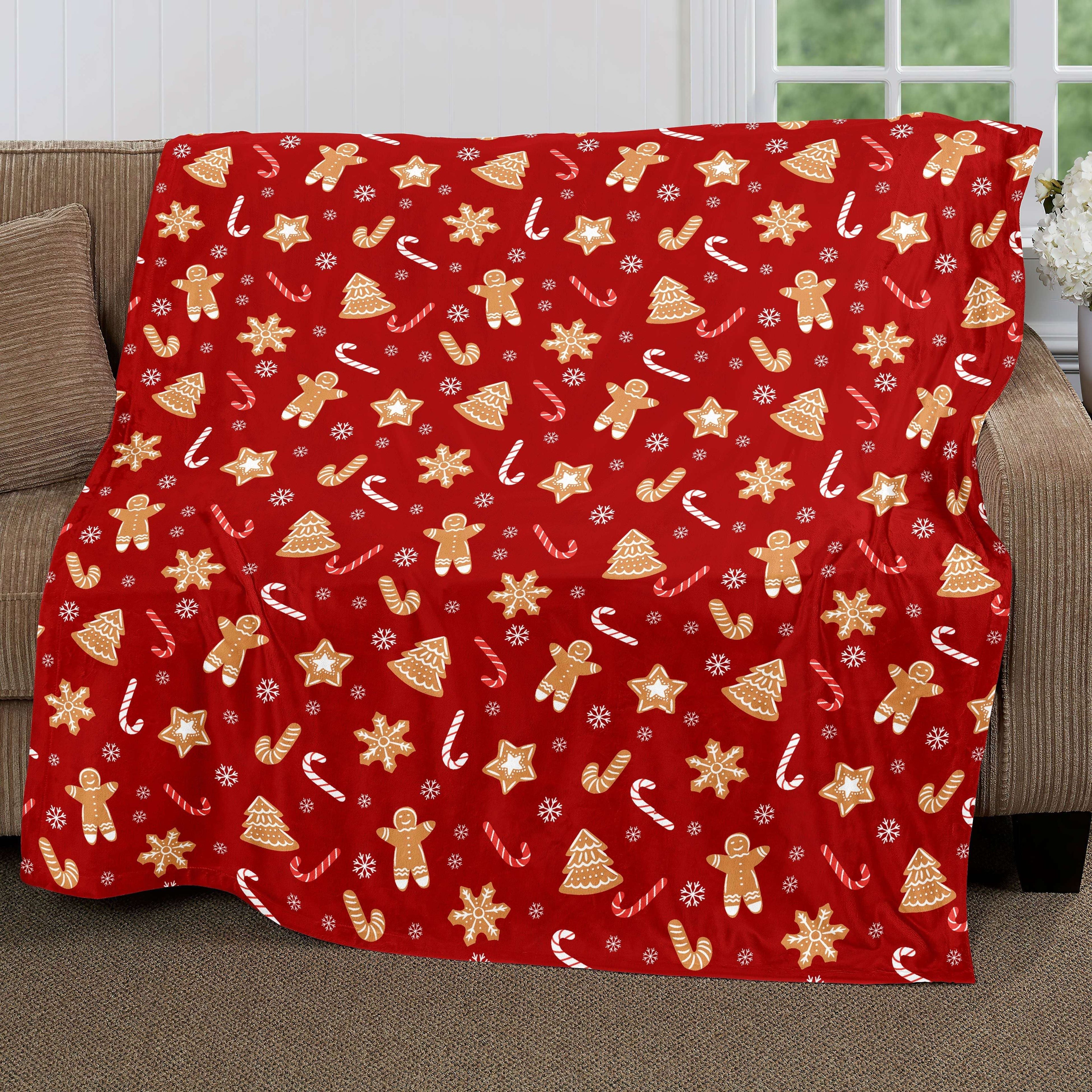 1pc Christmas Theme Blanket, Red Gingerbread Man Christmas Tree Blanket, Soft Warm Throw Blanket Nap Blanket For Couch Sofa Office Bed Camping Travel, Multi-purpose Gift Blanket For All Season Lootquake LLC