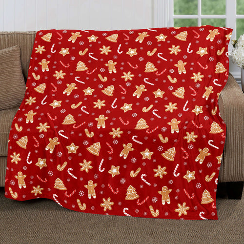 1pc Christmas Theme Blanket, Red Gingerbread Man Christmas Tree Blanket, Soft Warm Throw Blanket Nap Blanket For Couch Sofa Office Bed Camping Travel, Multi-purpose Gift Blanket For All Season Lootquake LLC