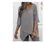 Cotton Linen Round-neck Irregular Shirt Half Sleeve Shirt Lootquake LLC