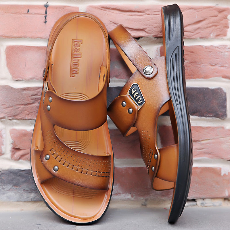 Men's Genuine Leather Wear-resisting Non-slip Breathable Slippers Pi-Mart