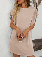 Ruffled Round Neck Short Sleeve Dress Feminine Simple Classic Dress Breathable And Comfy Dress Stevvex