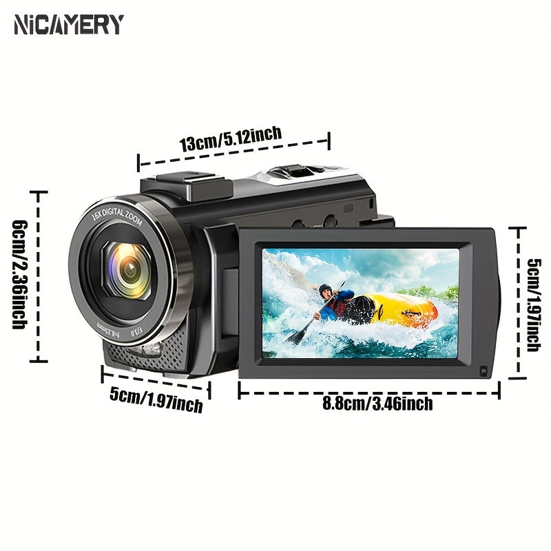 Nicamery 3.0-inch Rotating 270-degree Capacitive Touch Screen, 5K HD Digital Video Camera, 48MP Pixels, 16x Digital Zoom, Supports WIFI, HD, Six-axis Stabilization, Remote Control Manipulation, Comes With 2 Pieces Of 2000mAh Lootquake LLC