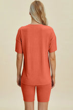 Basic Bae Full Size Ribbed V-Neck Short Sleeve Top and Shorts Set