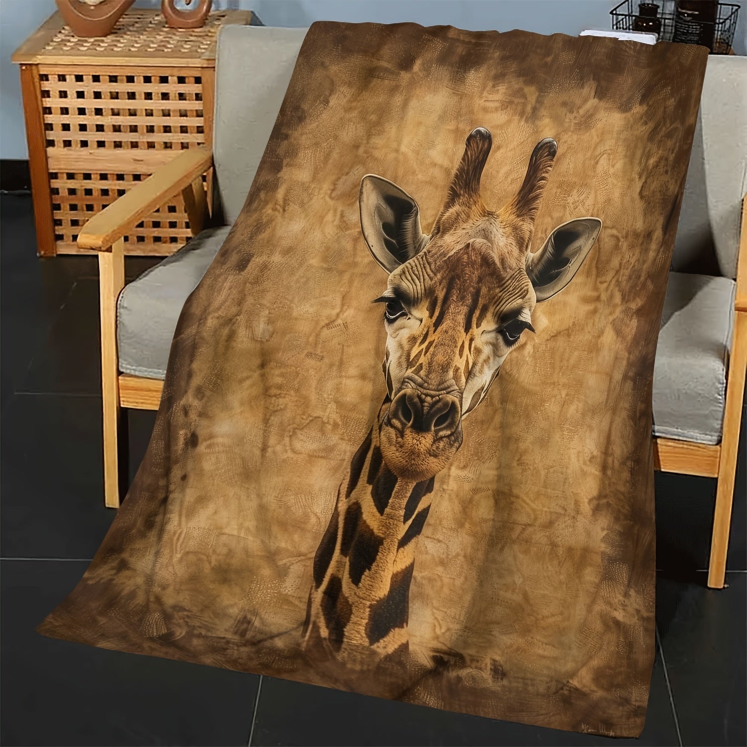 1pc Mom Gifts Blanket For Daughter Vintage Giraffe Soft Blanket Flannel Blanket For Couch Sofa Office Bed Camping Travel, Multi-purpose Gift Blanket For All Season Lootquake LLC