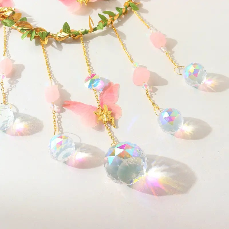 Sun Catcher Winding Leaf Flower Butterfly Leaves Moon Natural Crystal Pendant Pi-Mart