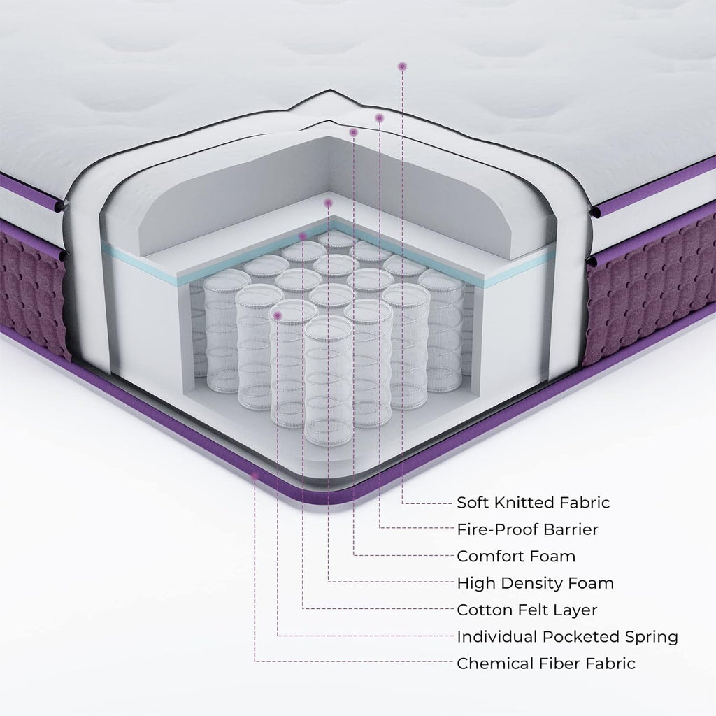 Full Mattress, 12 Inch Hybrid Full Mattress, Full Size Mattress In A Box, Plush Foam Mattress With Individually Pocketed Coils, Motion Isolation For Pressure Relief, Medium Soft Pi-Mart