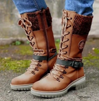 Winter High Square Heel Round Head Sewing Line Plus Size Martin Boots Pi-Mart