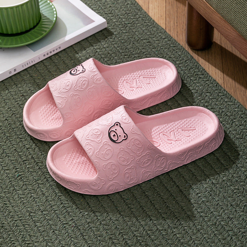 Cute Bear Slippers Indoor Non-slip Thick Soles Floor Bedroom Bathroom Slippers For Women Men Fashion House Shoes Summer Pi-Mart