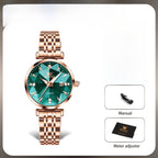 Women's Rose Gold Stainless Steel Watch Blue Dial Zircon