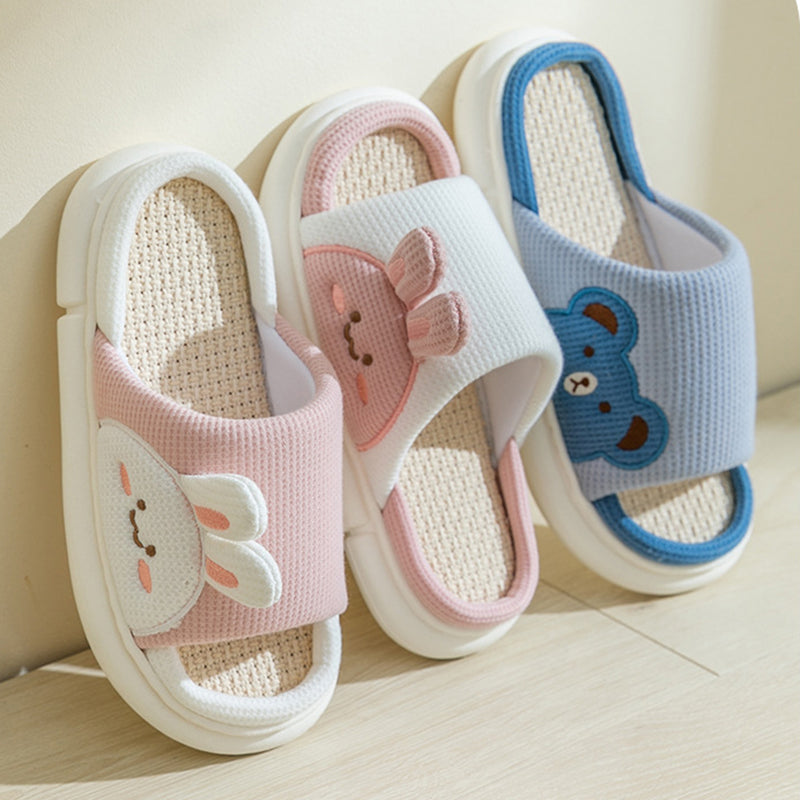 Cute Rabbit Slippers Linen House Shoes For Women Pi-Mart