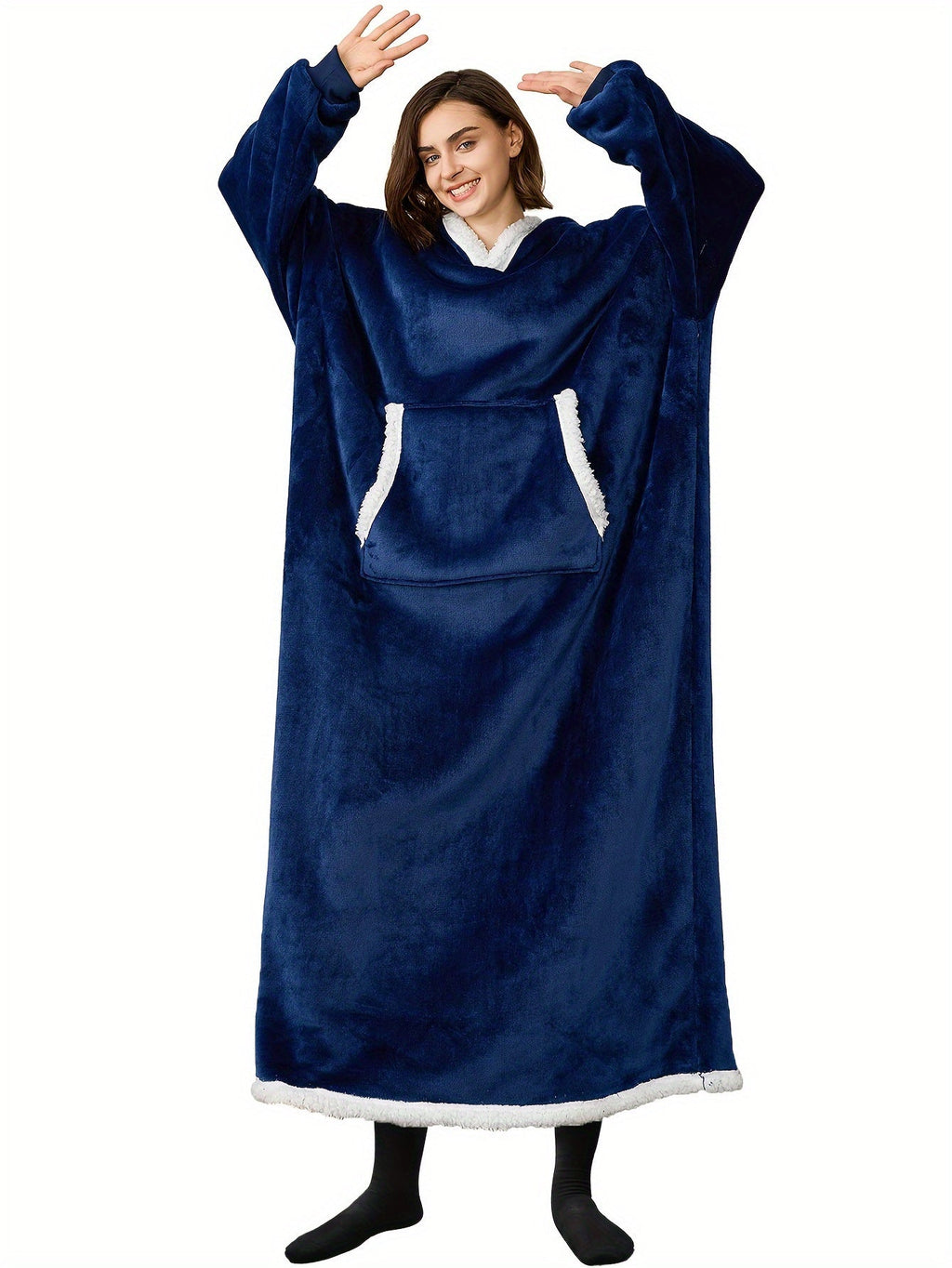 Women's Casual Lounge Robe - Plus Size Sherpa Fleece Hooded Extra Long Warm Oversized Wearable Blanket With Pockets - For Women - Perfect for Cozy Nights & Relaxation - Ideal Gift for Birthday & Holidays