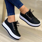 Fashion Flats Sneakers Women Ribbon Lace-up Platform Shoes Pi-Mart